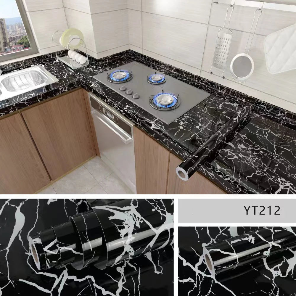 Kitchen Oil-Proof Film Stove Waterproof Moisture-Proof Wallpaper Countertop Self-Adhesiv Cabinet Renovation Tile Marble Sticker