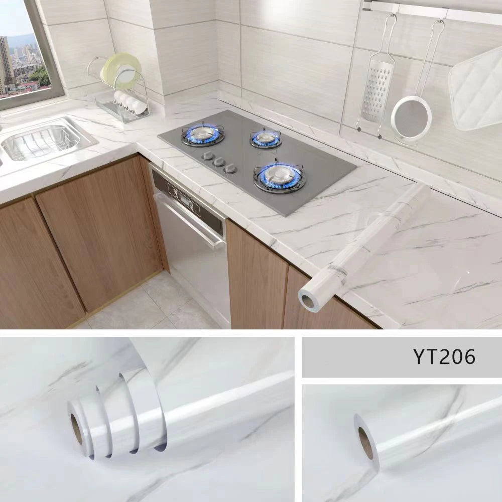 Kitchen Oil-Proof Film Stove Waterproof Moisture-Proof Wallpaper Countertop Self-Adhesiv Cabinet Renovation Tile Marble Sticker