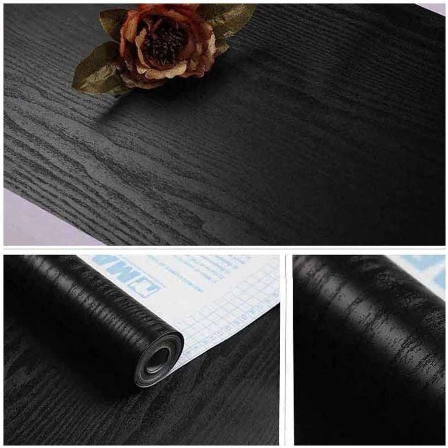 Black wood grain thickening wallpaper boeing film furniture kitchen cabinet pvc self-adhesive stickers kitchen vinyl wallpaper