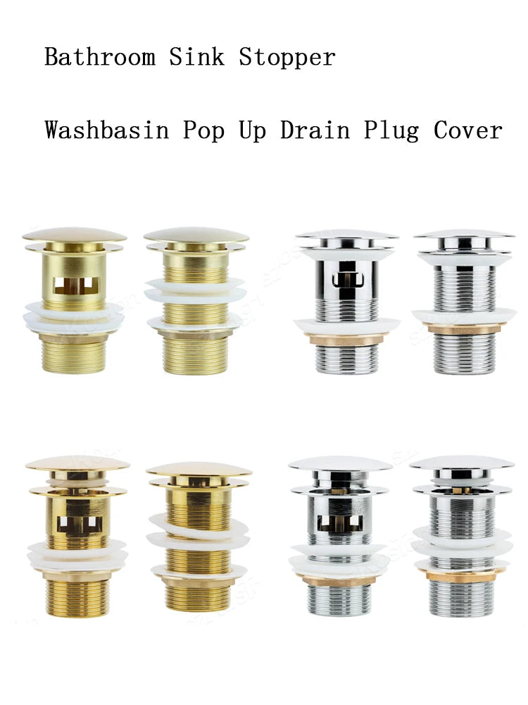Gold Pop Up Drain Button Bathroom Sink Plug Drainer Siphon Waste Stopper Wash Basin Faucet Accessory Washbasin Pipe Black