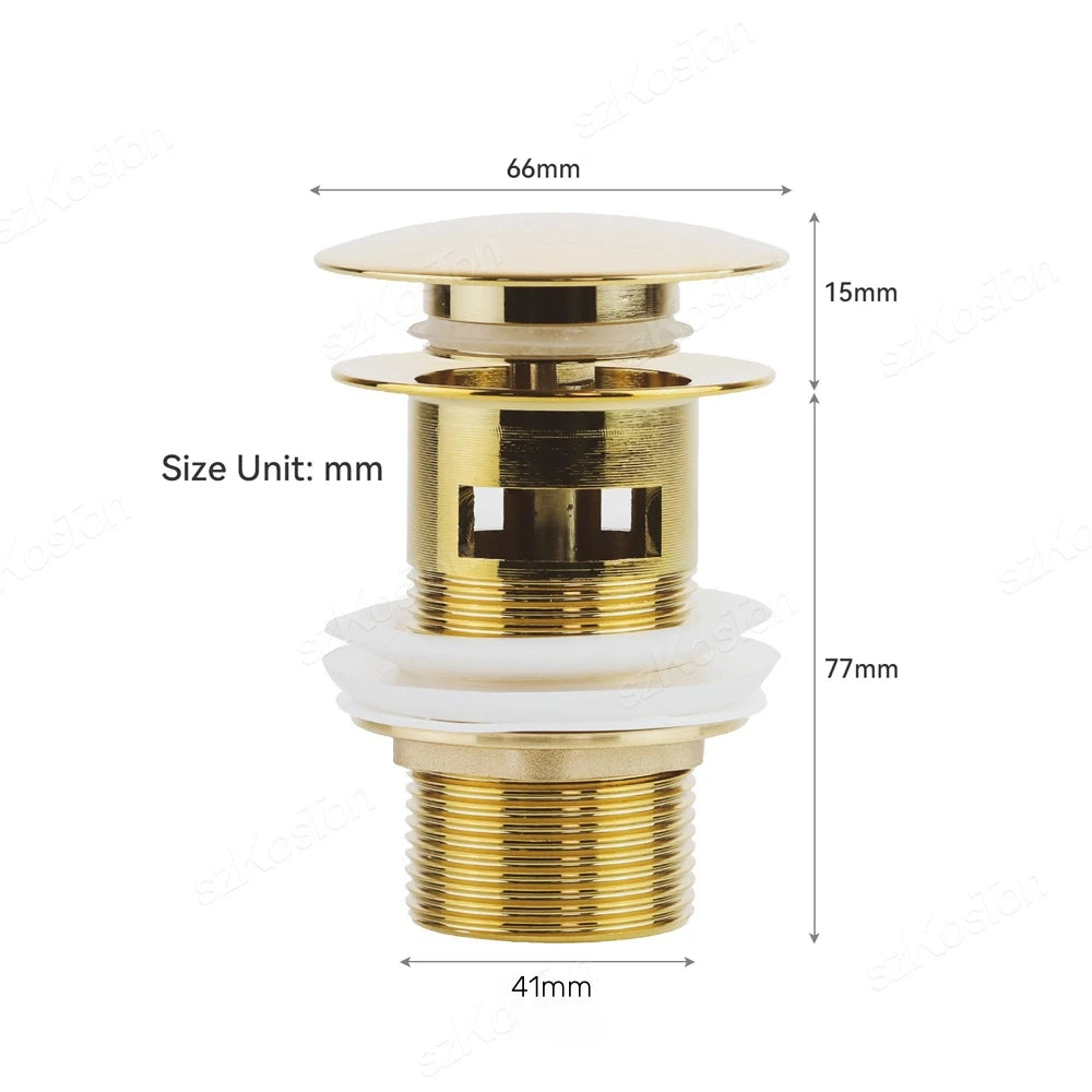 Gold Pop Up Drain Button Bathroom Sink Plug Drainer Siphon Waste Stopper Wash Basin Faucet Accessory Washbasin Pipe Black