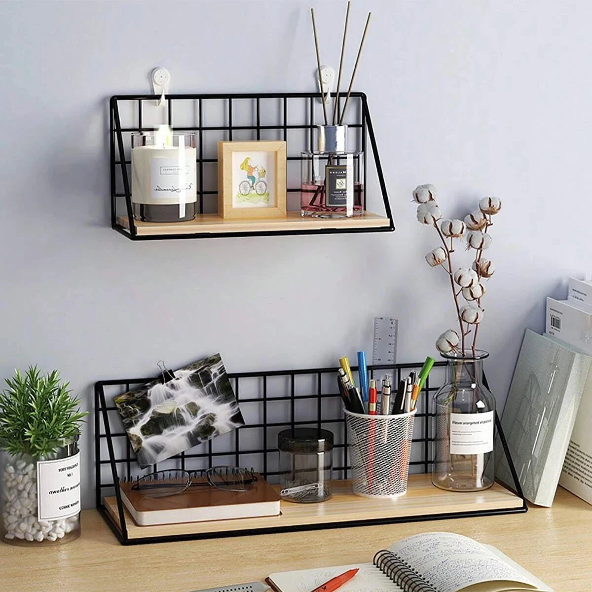 Wall Mounted Shelves Without Drilling Wood Hanging Shelf For Living Room Bedroom Storage Basket Wall Decoration Rack Organizers