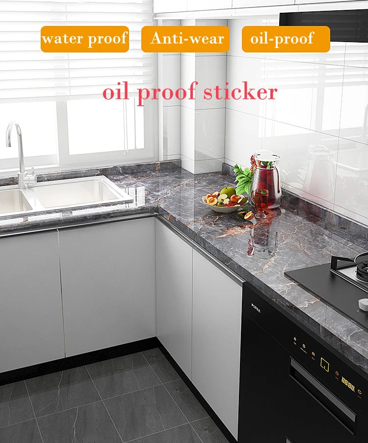 Kitchen Oil-Proof Film Stove Waterproof Moisture-Proof Wallpaper Countertop Self-Adhesiv Cabinet Renovation Tile Marble Sticker