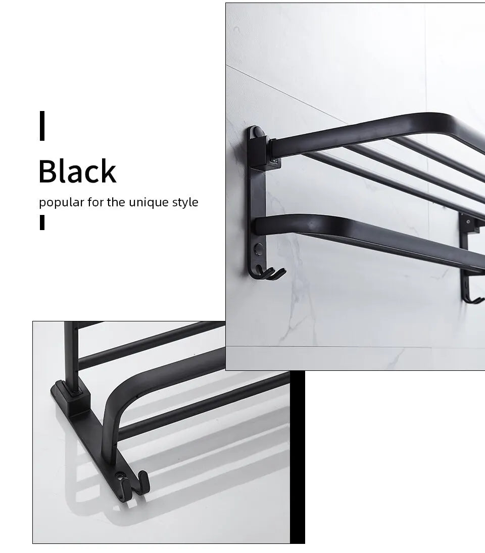 Onyx Duo – Premium Foldable Towel Rack Sophistication and Functionality for Your Space
