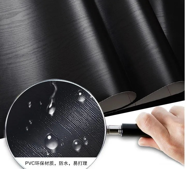 Black wood grain thickening wallpaper boeing film furniture kitchen cabinet pvc self-adhesive stickers kitchen vinyl wallpaper