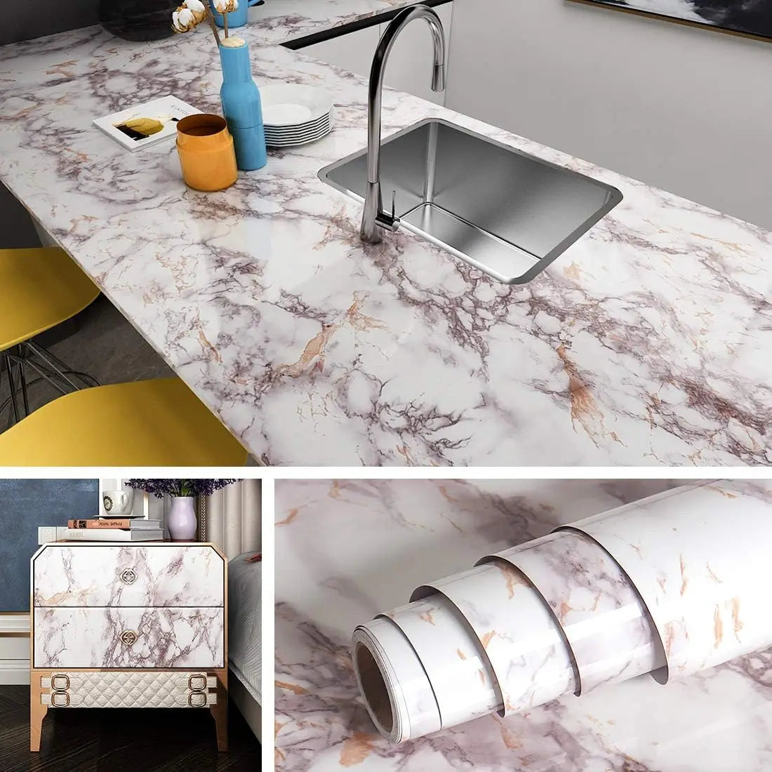 Marble Kitchen Oil-Proof Film Stove Waterproof Moisture-Proof Self-Adhesive Wallpaper Countertop Cabinet Renovation Tile Sticker