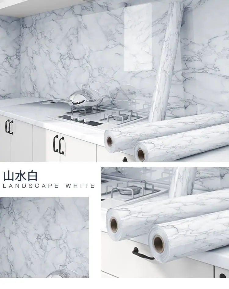 Wall Adhesive Wallpaper Width 80cm Waterproof Oil Proof Foil Marble Decor Sticker Kitchen Bathroom Renovation Decorative Paper