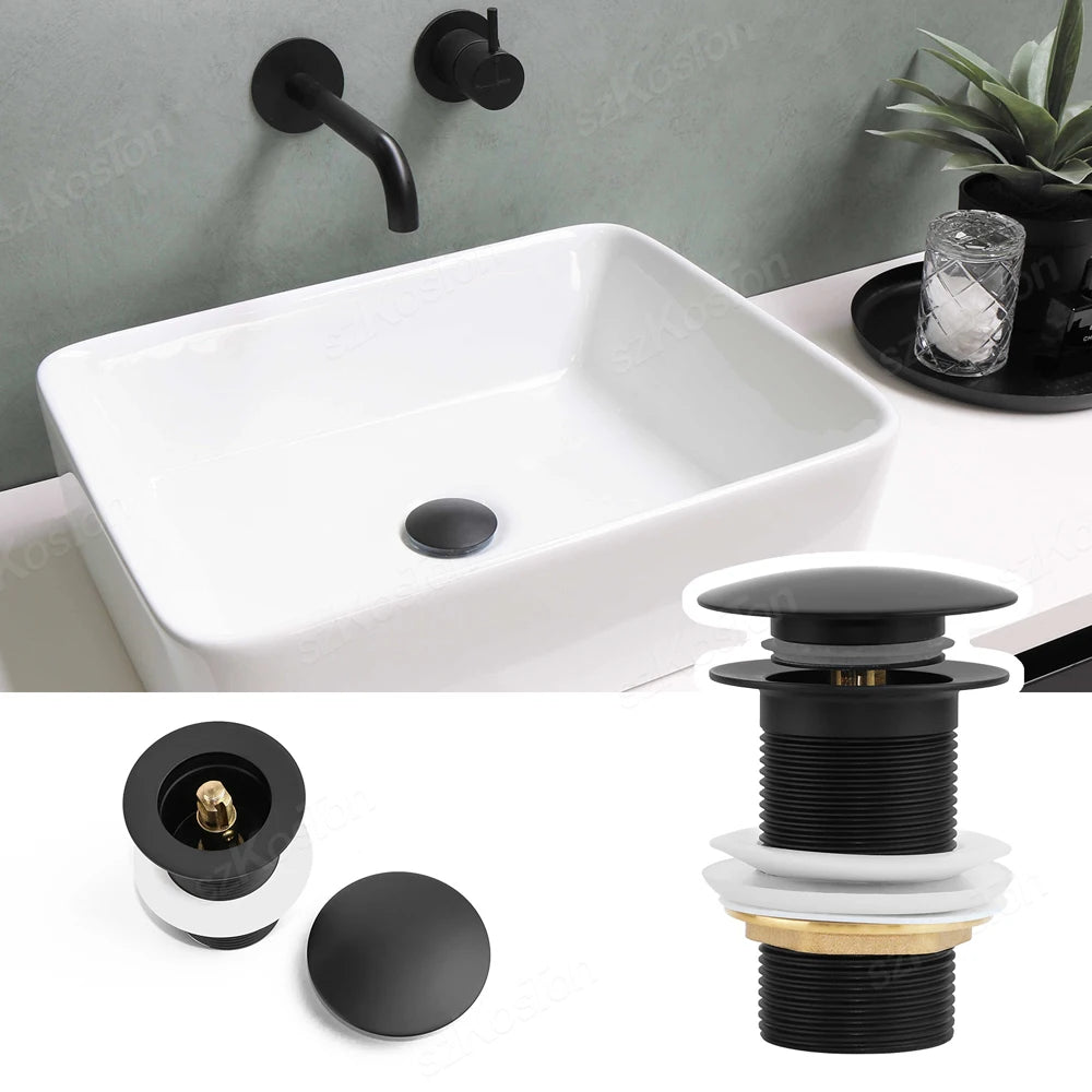 Gold Pop Up Drain Button Bathroom Sink Plug Drainer Siphon Waste Stopper Wash Basin Faucet Accessory Washbasin Pipe Black