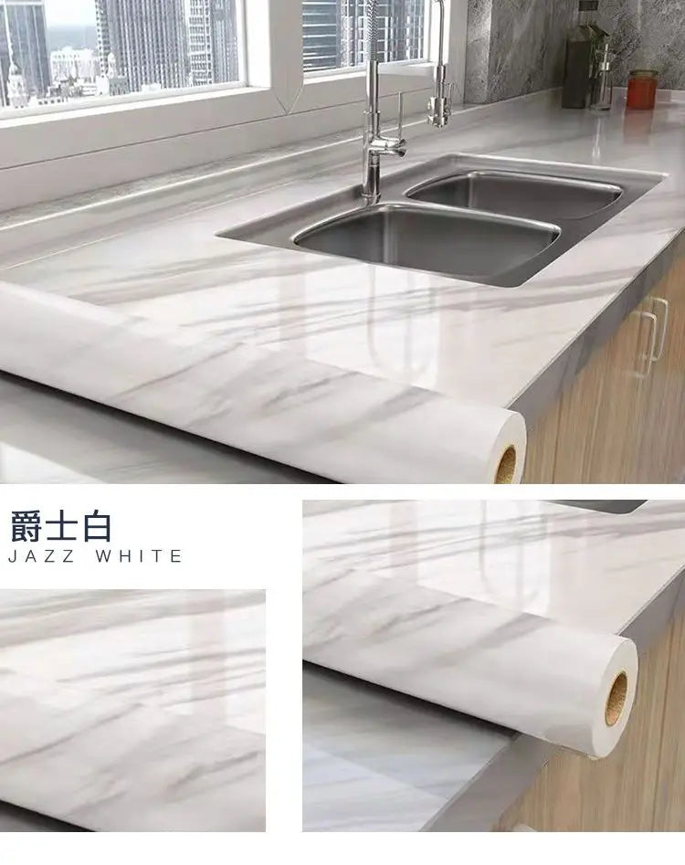 Wall Adhesive Wallpaper Width 80cm Waterproof Oil Proof Foil Marble Decor Sticker Kitchen Bathroom Renovation Decorative Paper