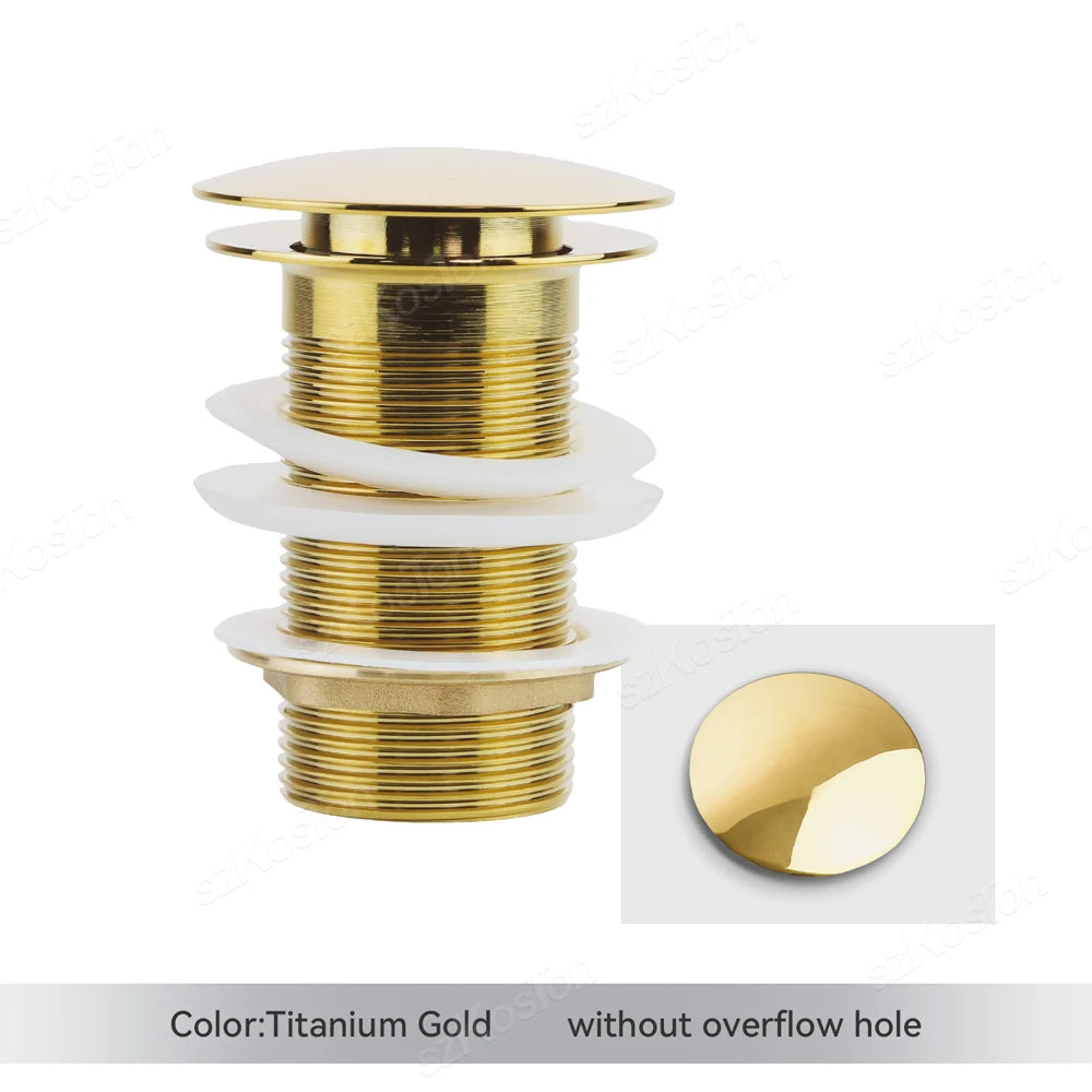 Gold Pop Up Drain Button Bathroom Sink Plug Drainer Siphon Waste Stopper Wash Basin Faucet Accessory Washbasin Pipe Black