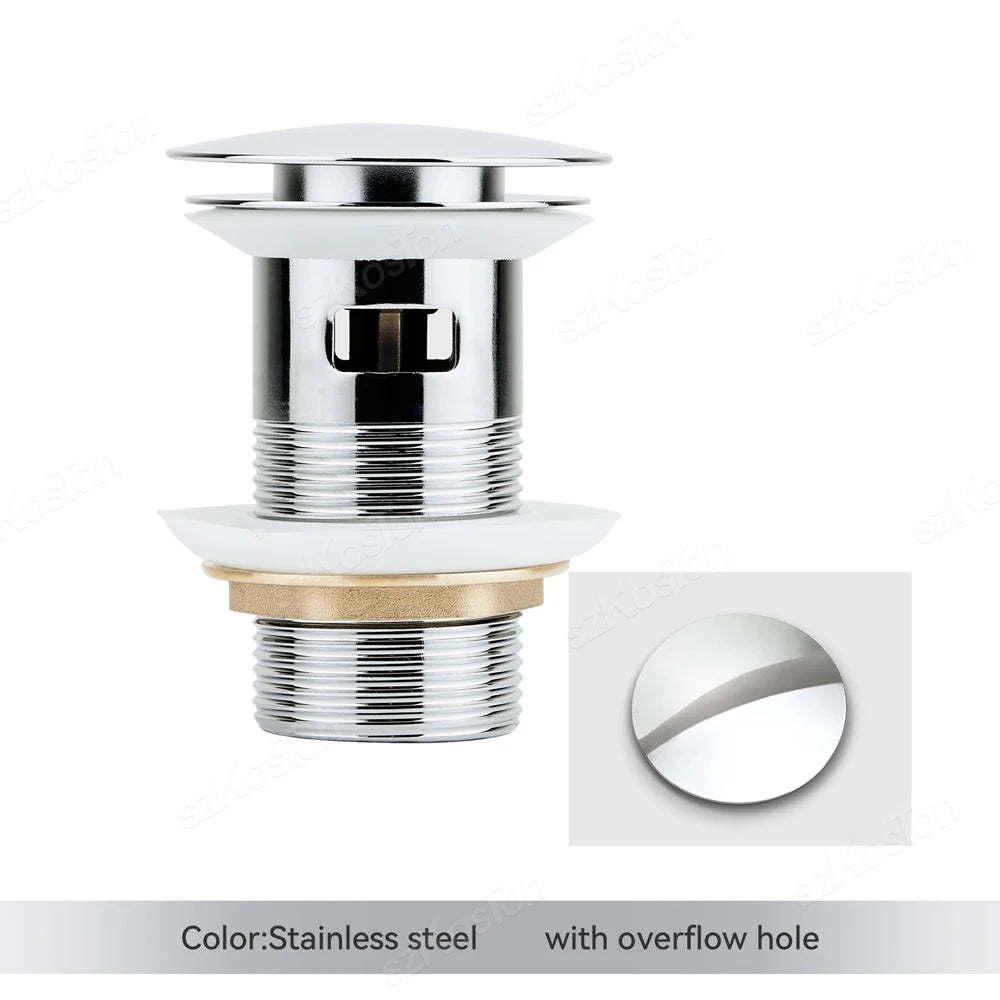 Gold Pop Up Drain Button Bathroom Sink Plug Drainer Siphon Waste Stopper Wash Basin Faucet Accessory Washbasin Pipe Black