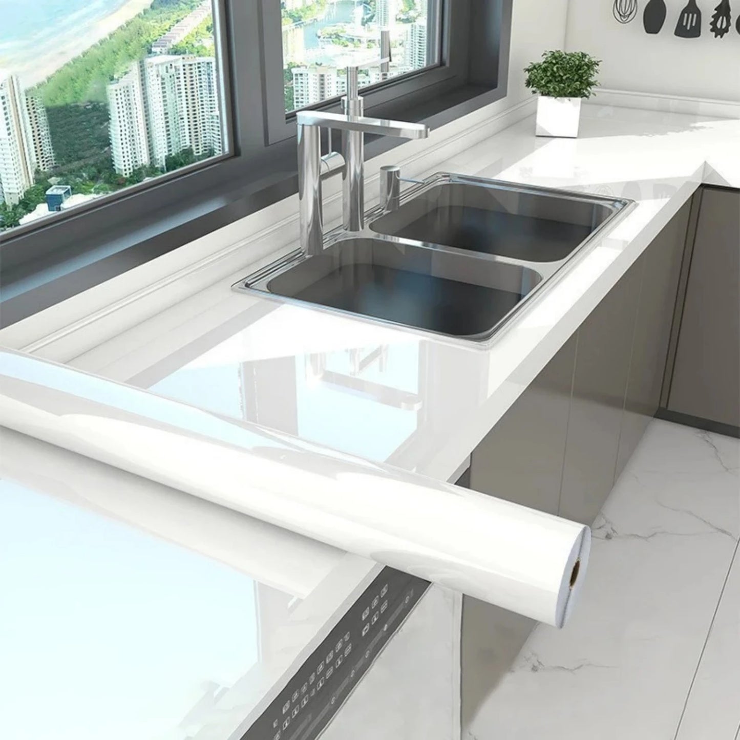 Marble Kitchen Oil-Proof Film Stove Waterproof Moisture-Proof Self-Adhesive Wallpaper Countertop Cabinet Renovation Tile Sticker