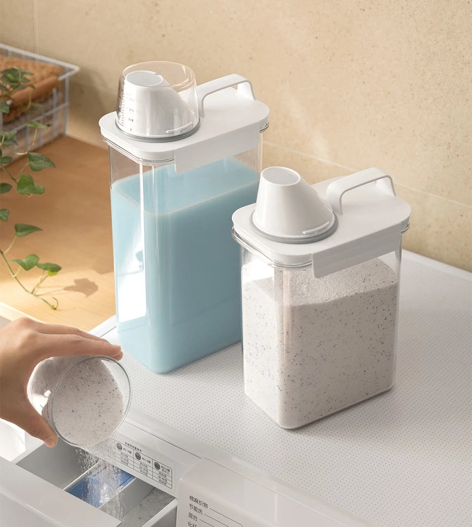 1100/1800/2300Ml Refillable Laundry Detergent Dispenser Empty Tank for Powder Softener Bleach Storage Container with Labels