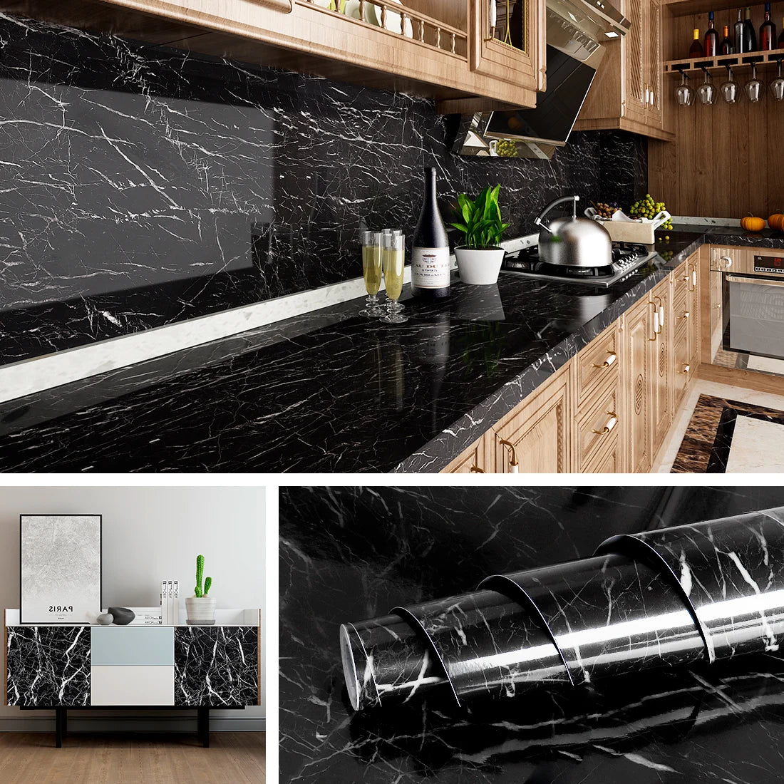 Marble Kitchen Oil-Proof Film Stove Waterproof Moisture-Proof Self-Adhesive Wallpaper Countertop Cabinet Renovation Tile Sticker