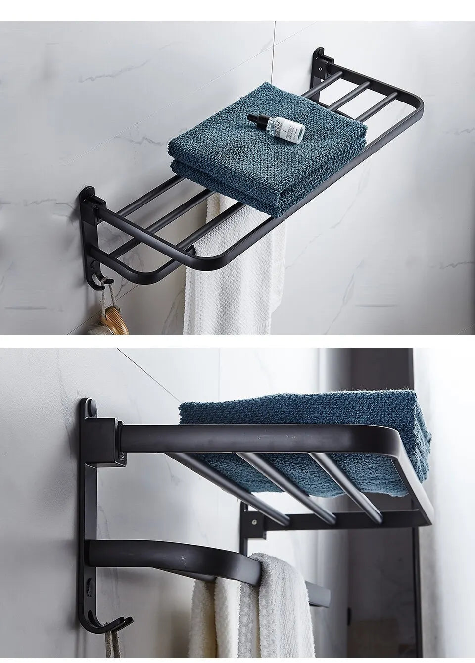 Onyx Duo – Premium Foldable Towel Rack Sophistication and Functionality for Your Space