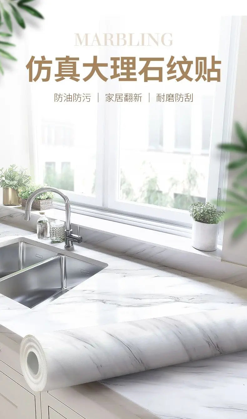 Wall Adhesive Wallpaper Width 80cm Waterproof Oil Proof Foil Marble Decor Sticker Kitchen Bathroom Renovation Decorative Paper