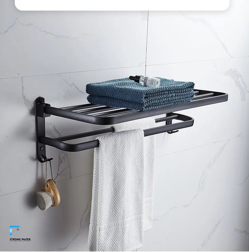 Onyx Duo – Premium Foldable Towel Rack Sophistication and Functionality for Your Space
