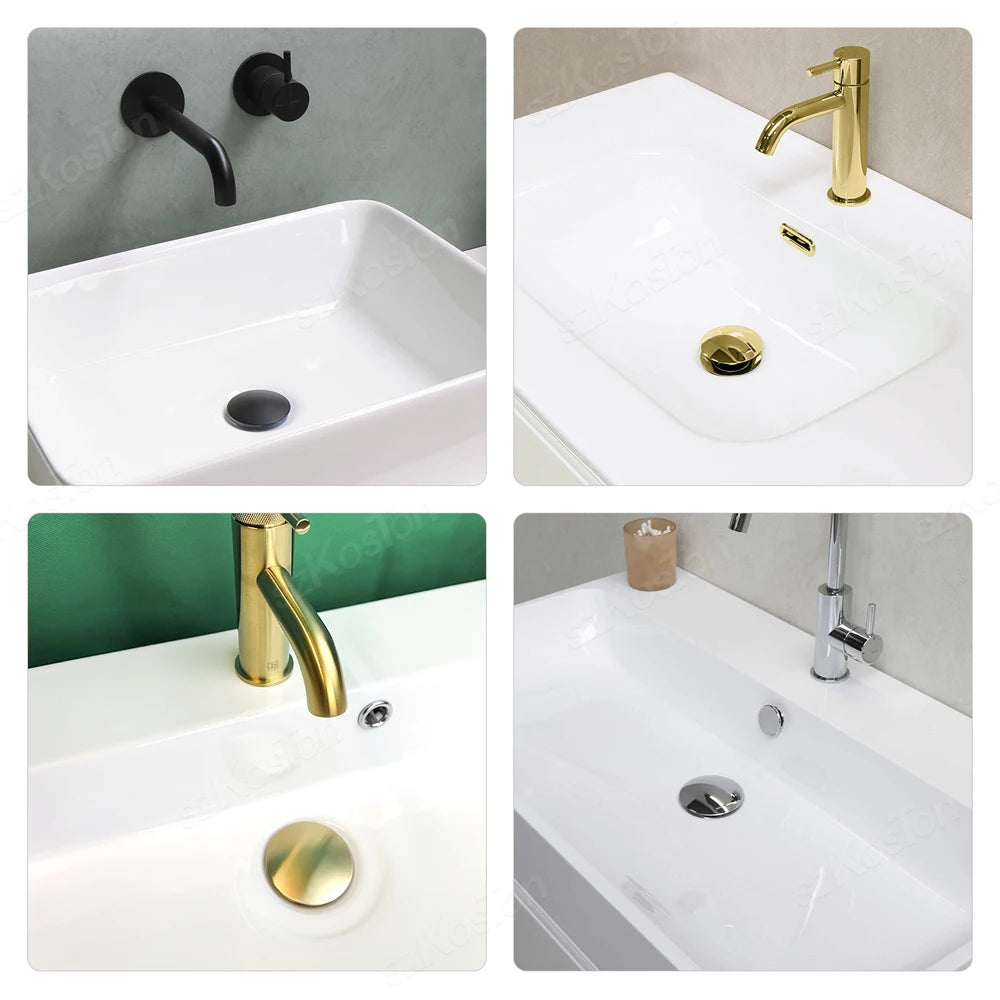 Gold Pop Up Drain Button Bathroom Sink Plug Drainer Siphon Waste Stopper Wash Basin Faucet Accessory Washbasin Pipe Black