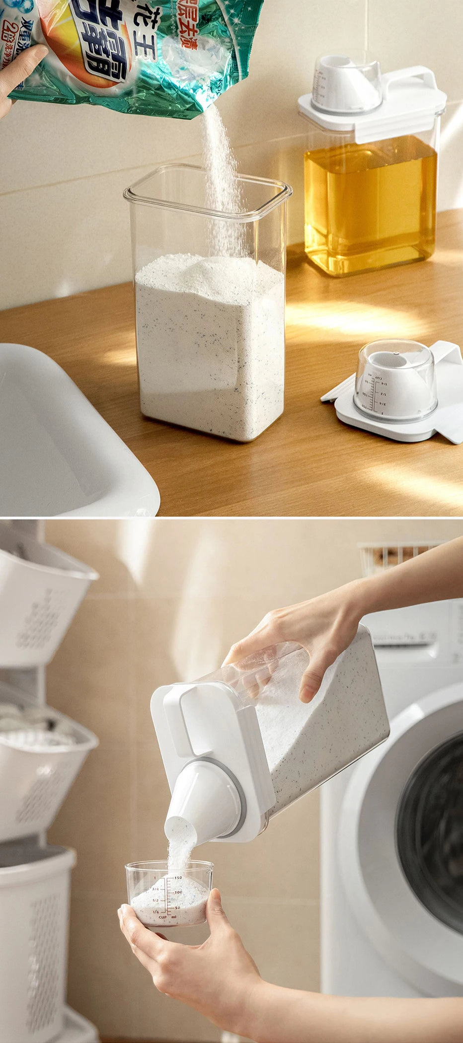 1100/1800/2300Ml Refillable Laundry Detergent Dispenser Empty Tank for Powder Softener Bleach Storage Container with Labels