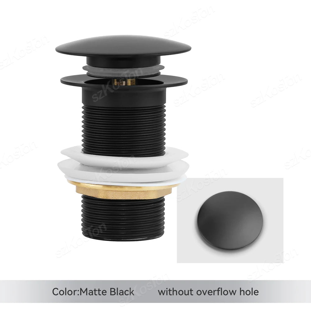 Gold Pop Up Drain Button Bathroom Sink Plug Drainer Siphon Waste Stopper Wash Basin Faucet Accessory Washbasin Pipe Black