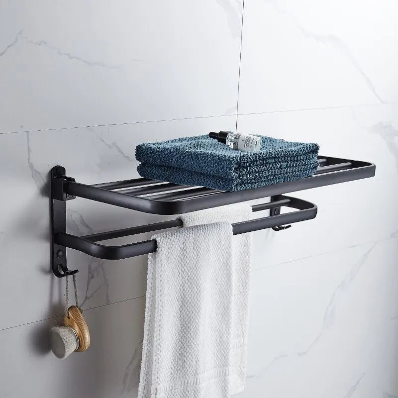 Onyx Duo – Premium Foldable Towel Rack Sophistication and Functionality for Your Space