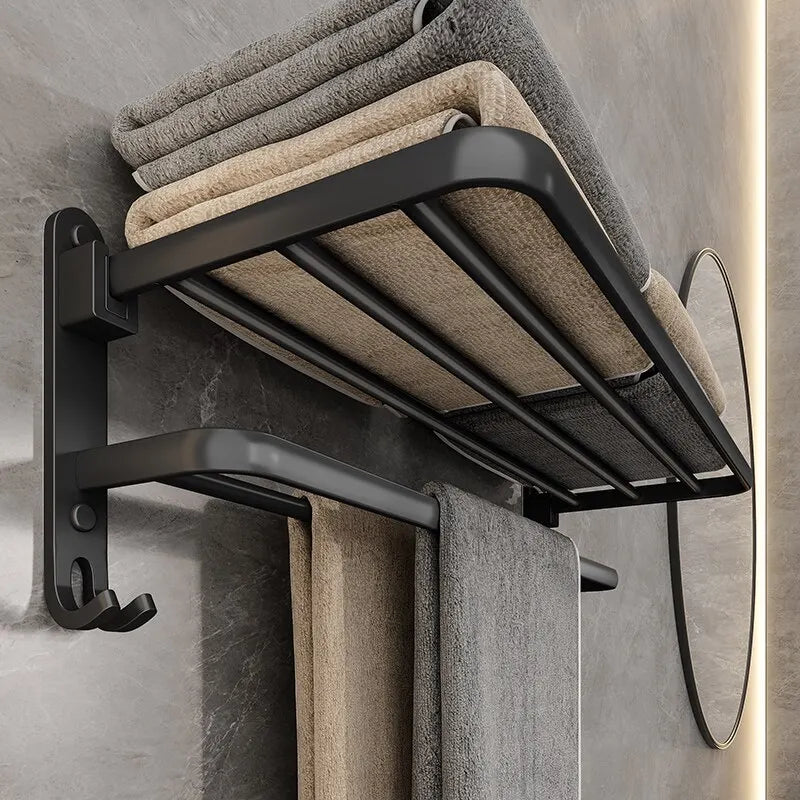 Onyx Duo – Premium Foldable Towel Rack Sophistication and Functionality for Your Space