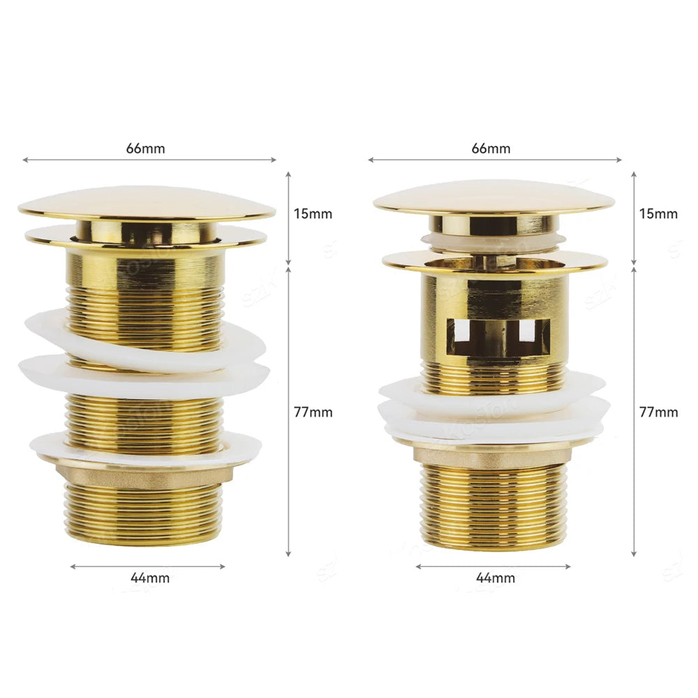 Gold Pop Up Drain Button Bathroom Sink Plug Drainer Siphon Waste Stopper Wash Basin Faucet Accessory Washbasin Pipe Black