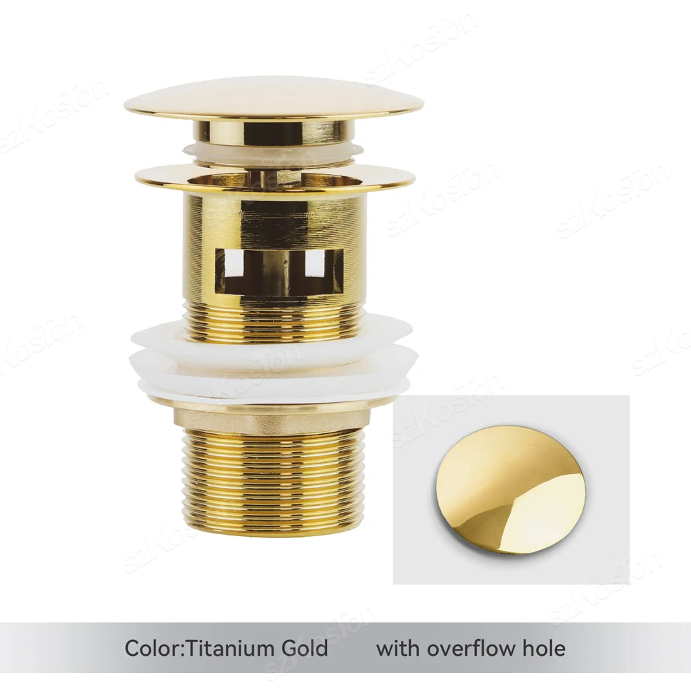Gold Pop Up Drain Button Bathroom Sink Plug Drainer Siphon Waste Stopper Wash Basin Faucet Accessory Washbasin Pipe Black