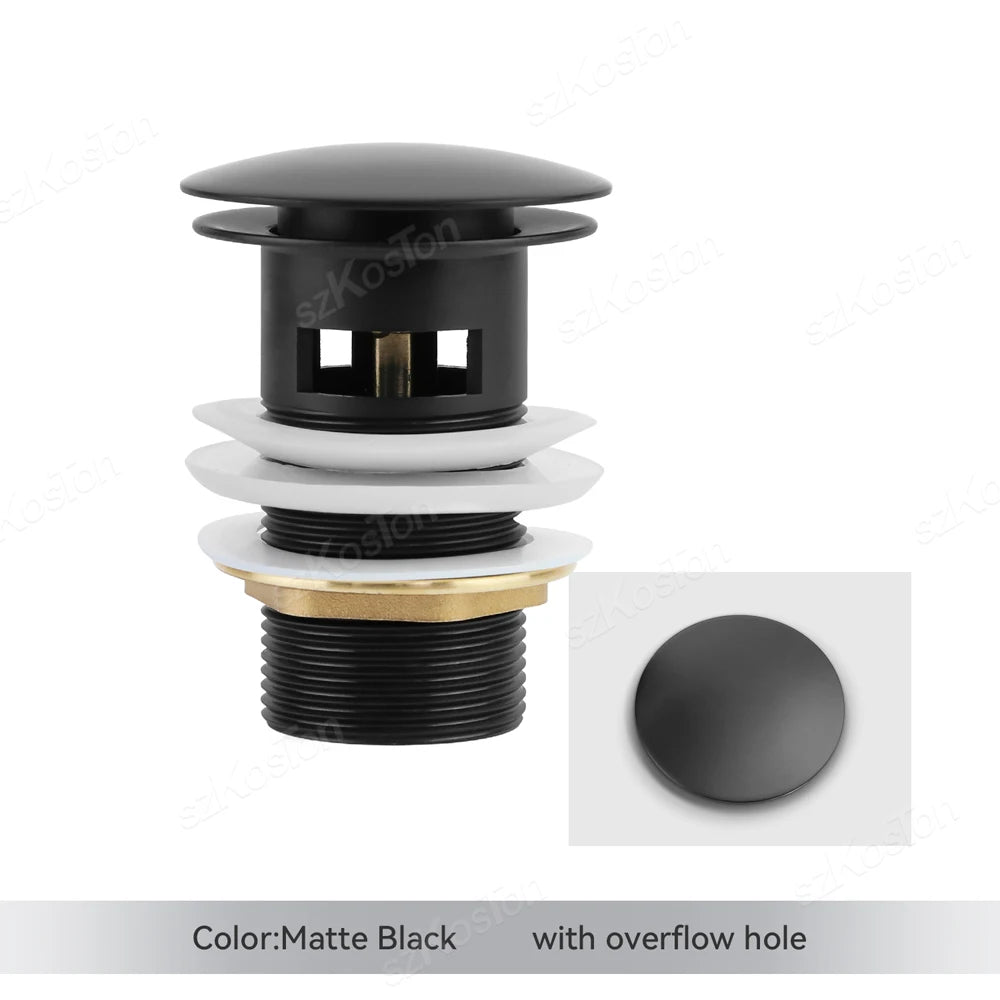 Gold Pop Up Drain Button Bathroom Sink Plug Drainer Siphon Waste Stopper Wash Basin Faucet Accessory Washbasin Pipe Black