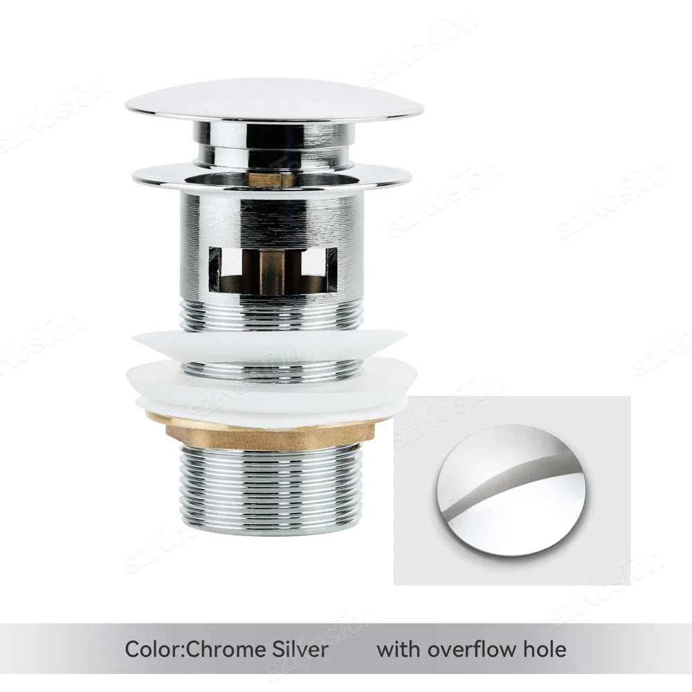Gold Pop Up Drain Button Bathroom Sink Plug Drainer Siphon Waste Stopper Wash Basin Faucet Accessory Washbasin Pipe Black