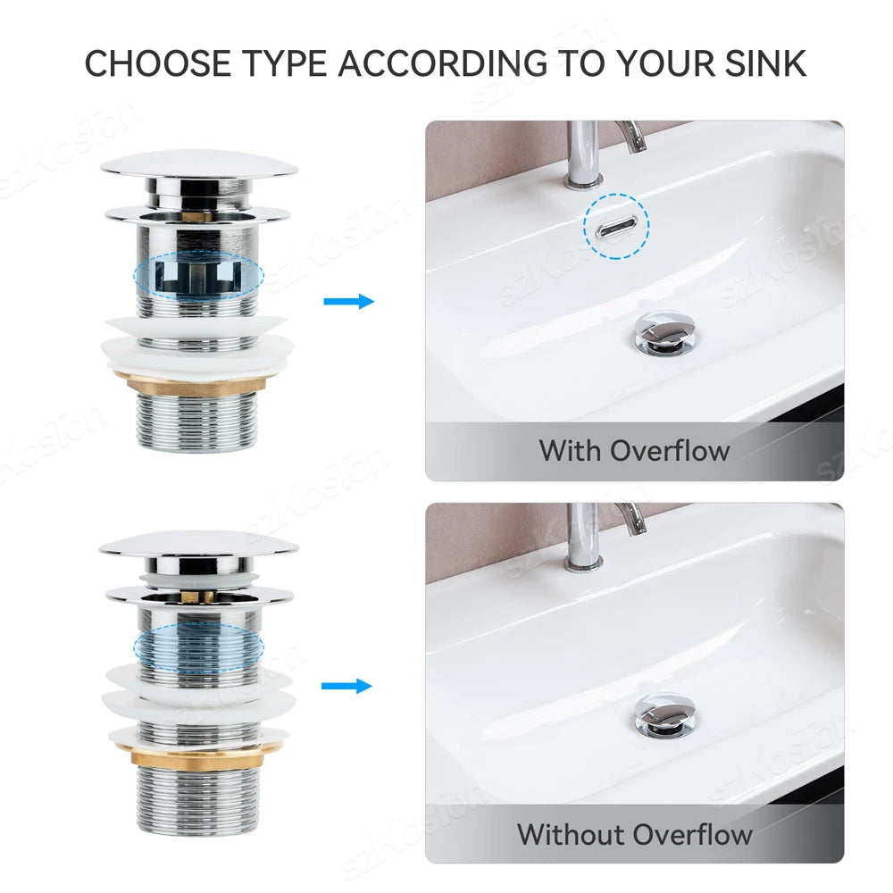 Gold Pop Up Drain Button Bathroom Sink Plug Drainer Siphon Waste Stopper Wash Basin Faucet Accessory Washbasin Pipe Black