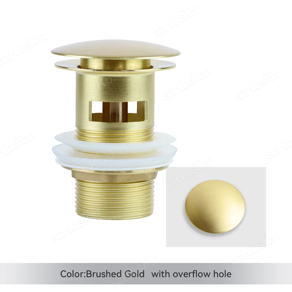 Gold Pop Up Drain Button Bathroom Sink Plug Drainer Siphon Waste Stopper Wash Basin Faucet Accessory Washbasin Pipe Black